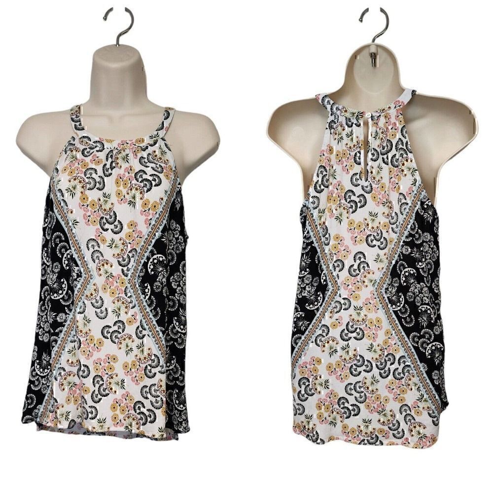 Pale Sky Sleeveless High Neck Multicolor Floral Top/Blouse Size Medium
